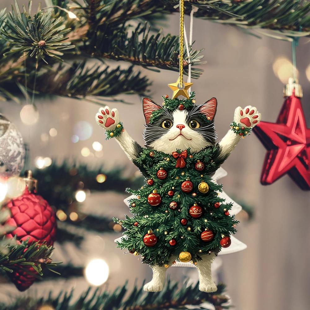 3 Pack Christmas Tree Decoration Acrylic Cute Cat Christmas Ornaments Christmas Decoration Holiday Party Supplies