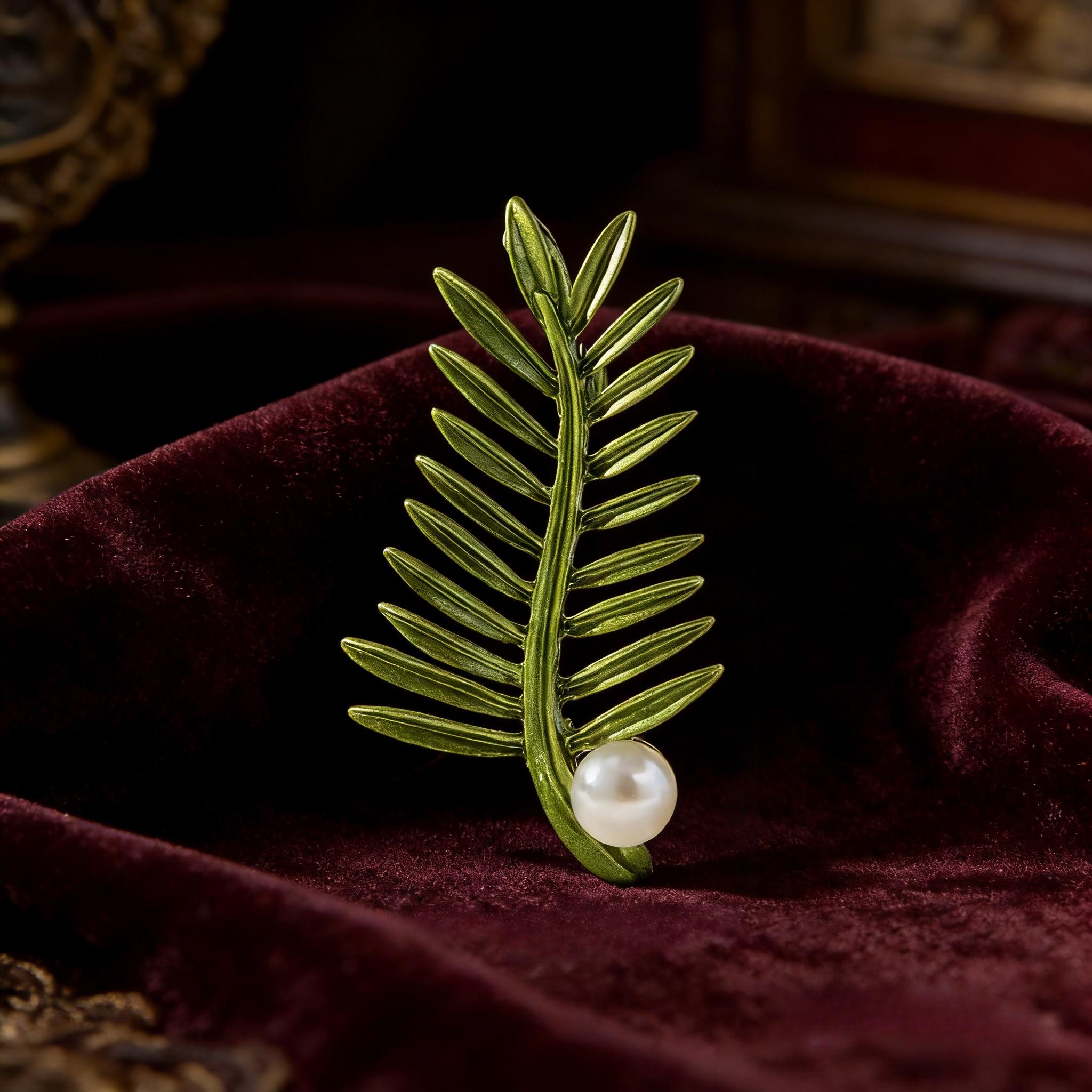 

SKEDS Green Fresh Pearl Leaf Brooch Pastoral Style Plant Pin Shirt and Jacket Accessory Exquisite Badge Birthday Gift Souvenir