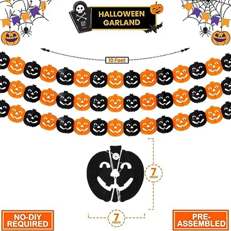 Mantle Hanging Decor Halloween Banner 3M Black Orange Paper Garland Spooky Pumpkins Bats Spider Party Decoration Solution