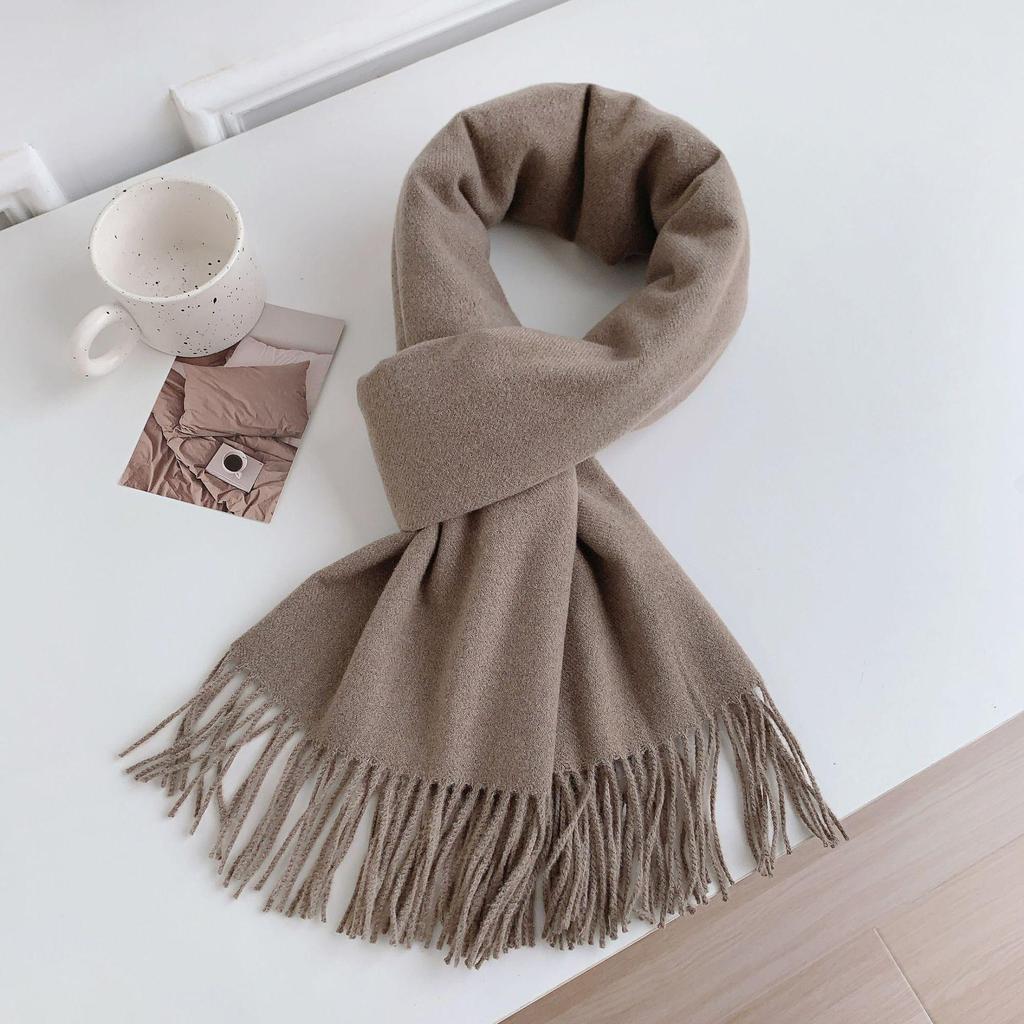 Luxuriöser Imitationskaschmir-Quasten-Schal in Uni-Rot für Damen - Koreanischer Stil, Winter-Vielseitig, Elegant