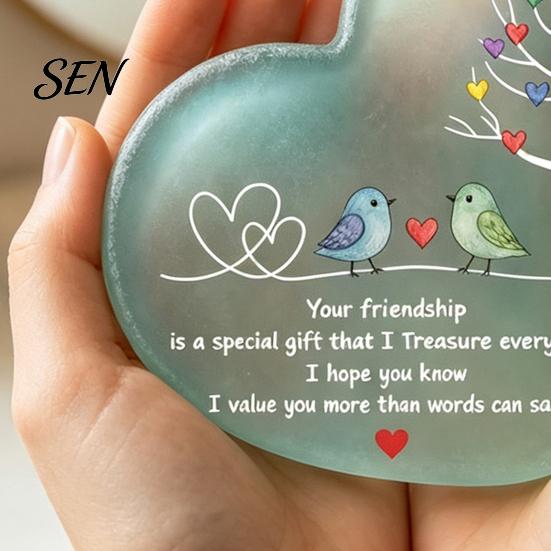 Appreciation Gifts for Long Distance Friend Heart Shape Acrylic Friendship Ornament with Engraved Verse & Bird Tree, Desktop Inspirational Desk Decor