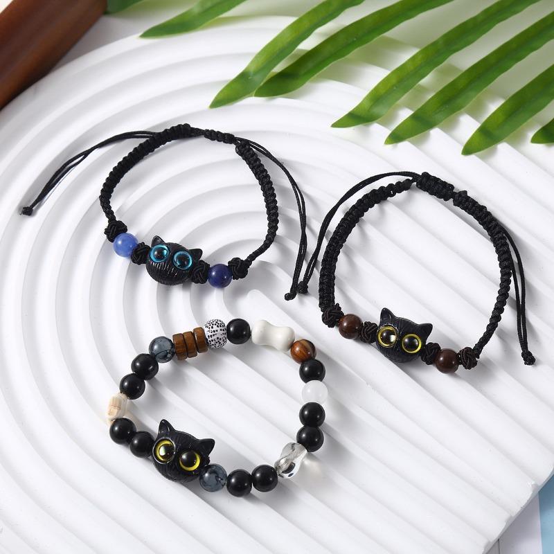 Hot-selling cat beaded bracelet cute cat elastic rope Jingdezhen ceramic bracelet