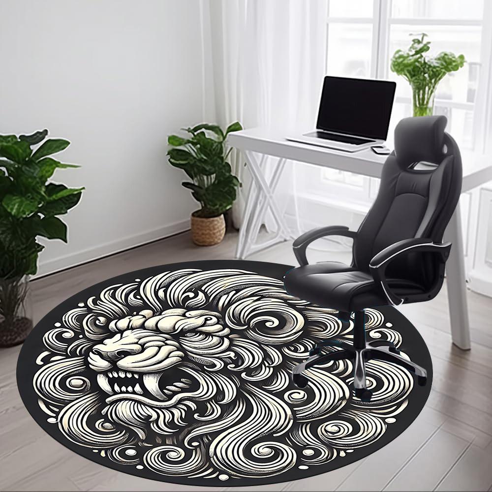 1pc Lion Mandala Office Round Area Rug, Indoor Mat Suitable For Office, Under Office Chairs Bedroom Living Room Home Decor, Room Deco
