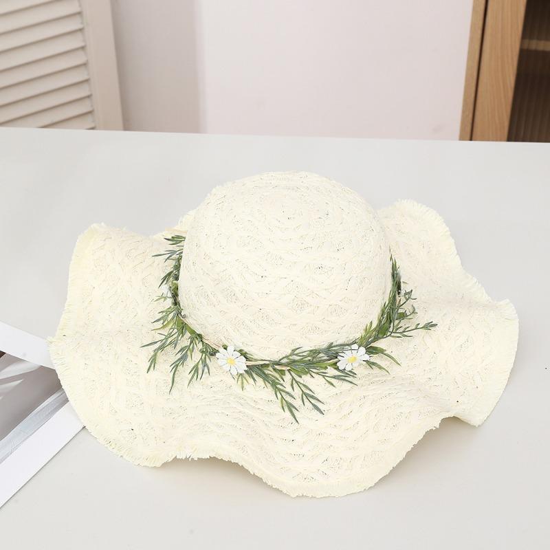 Summer Bow Sun Hat Female, Seaside Beach Vacation Sun Hat Outdoor Big Brim Sun Hat Sweet Straw Hat