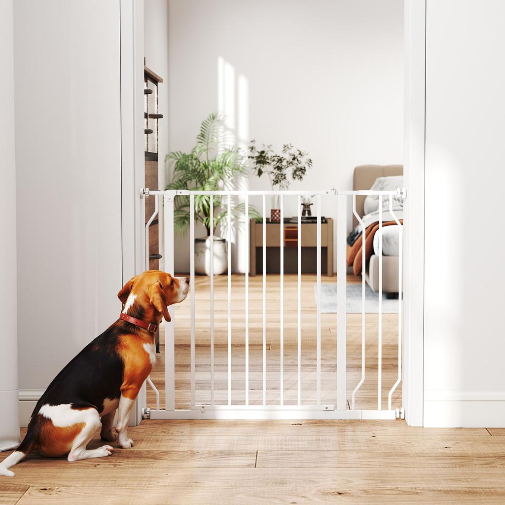 Adjustable Width Dog Gate with Double Lock, Steel and ABS, 76x75-95 Cm, White