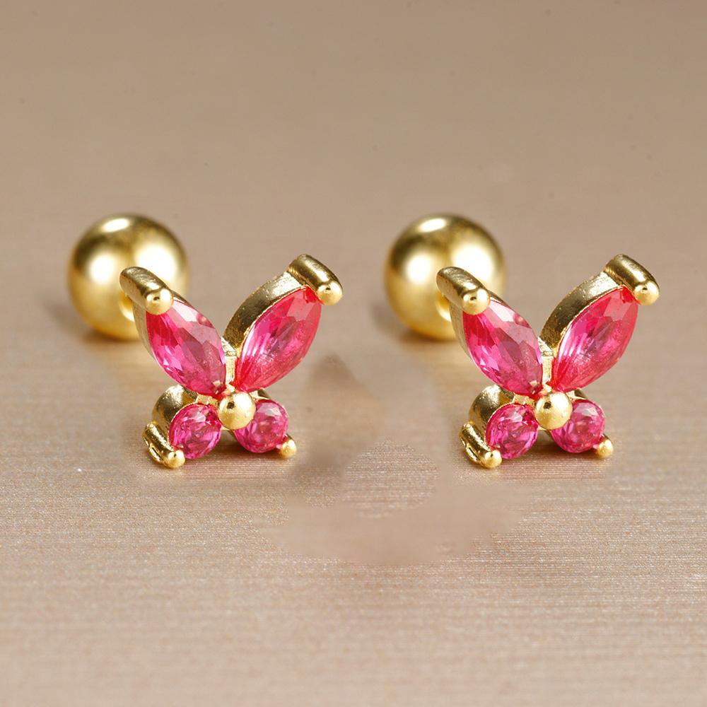 Stainless Steel Zircon Butterfly Minimal Hoop Earrings Small Gold Plated Huggie Earring Ear Buckle Cartilage Piercing Jewelry