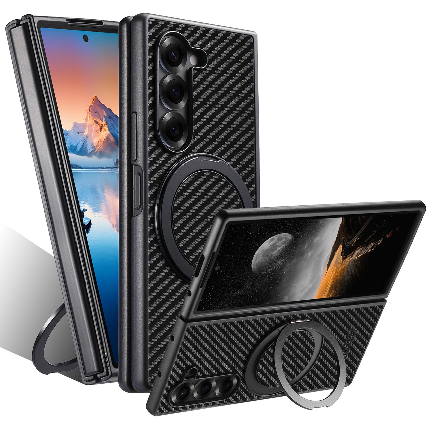 

SUTENI G3 For Samsung Galaxy Z Fold7 5G Magnetic Case Rotating Kickstand Carbon Fiber Texture Leather Phone Back Cover A