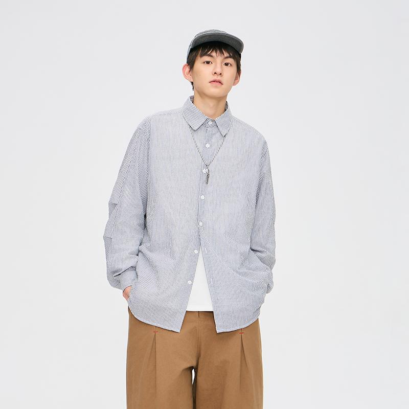 

Boyue Простая универсальная полосатая рубашка с длинным рукавом, мужская повседневная рубашка в студенческом стиле, модные тенденции, пальто 3XL серый