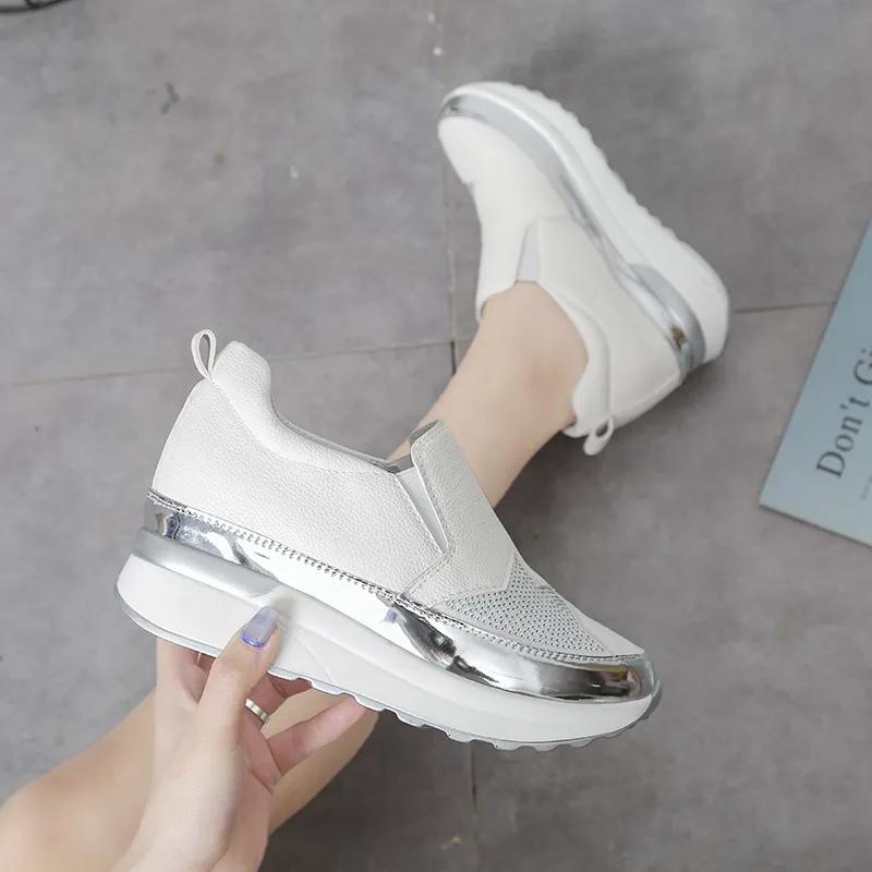 Large Size Rhinestone Casual Shoes Women's One-step Wedge Heel Low-cut Comfortable Lightweight All-match Loafers