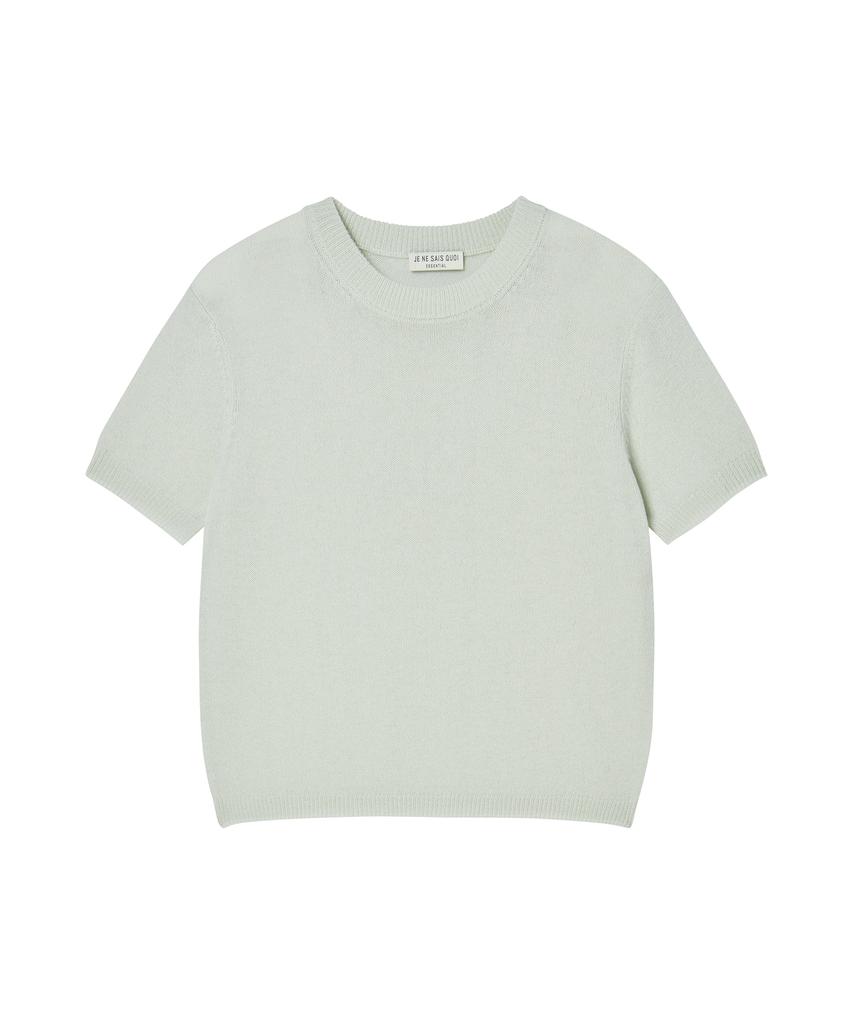 JE NE SAIS QUOI Sheer Cashmere Blended Crew Neck Short Sleeve Knit_Mint