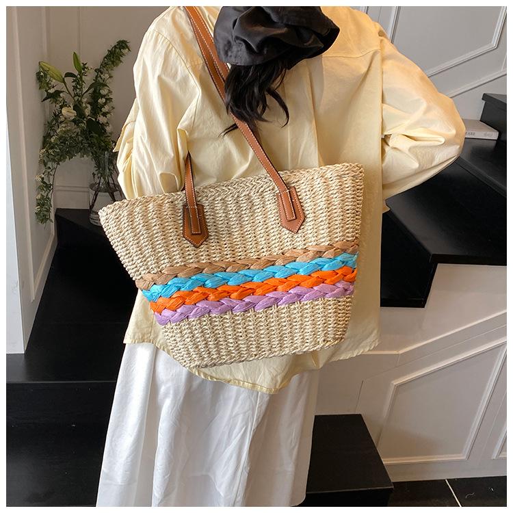 New Shoulder Straw Bag Casual Fashion Beach Women's Bag Large Capacity Vegetable Basket Handbag Tote Women's Bag
