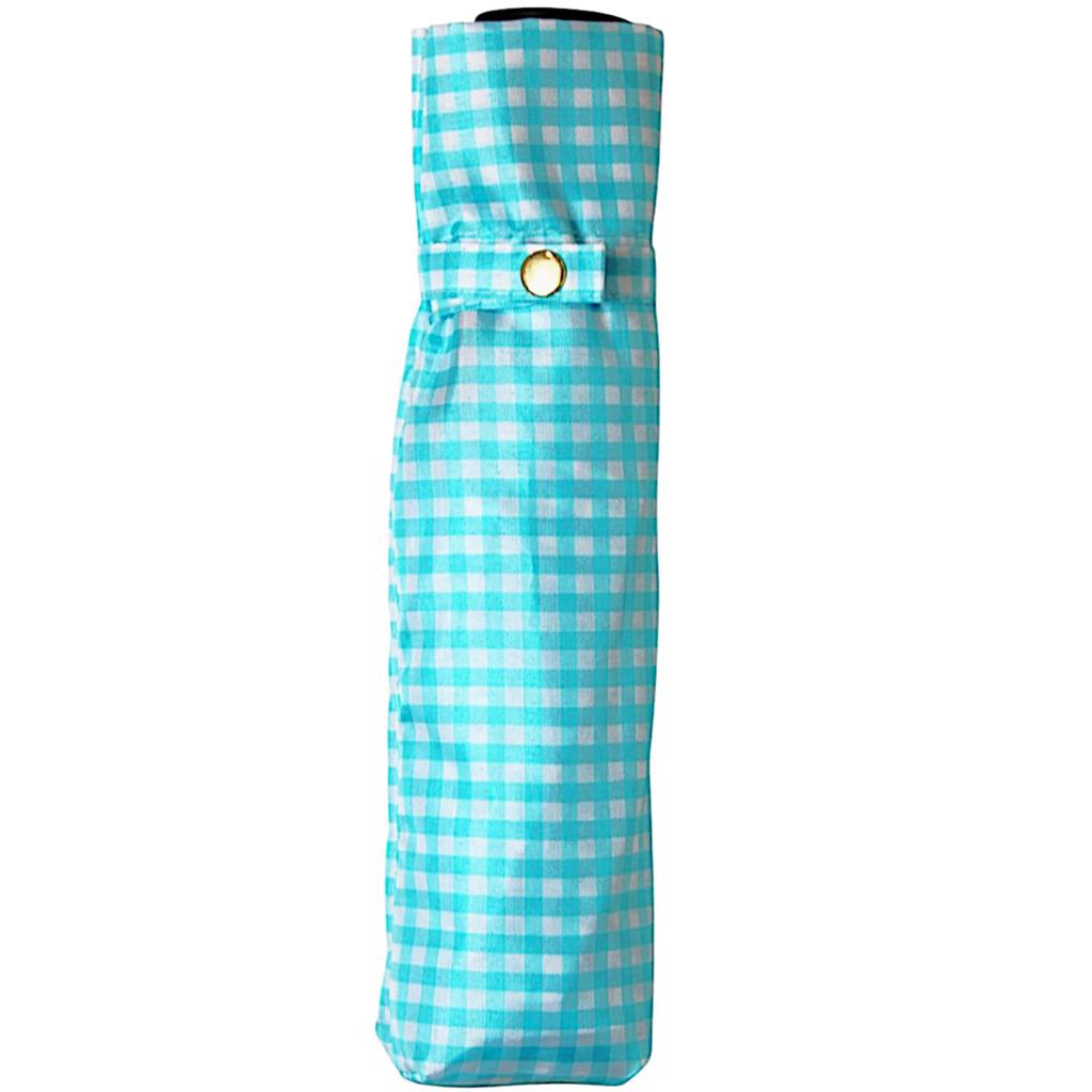 Asty Windproof Gingham Check Mini Folding 55cm x 6R Women's Pre-dyed Umbrella, Turquoise, (HL2555SSBD)