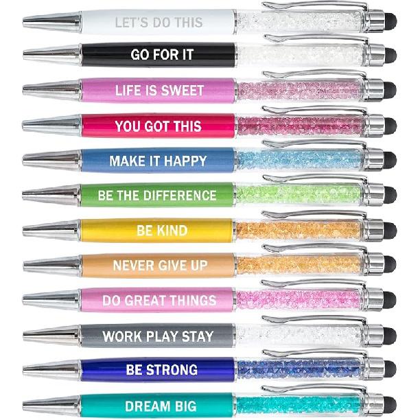 PASISIBICK 12 Pieces Motivational pirational Quotes Snarky Screen Touch Stylus Ballpoint Pens, Office Encouraging Scriptures, Black Ink (12