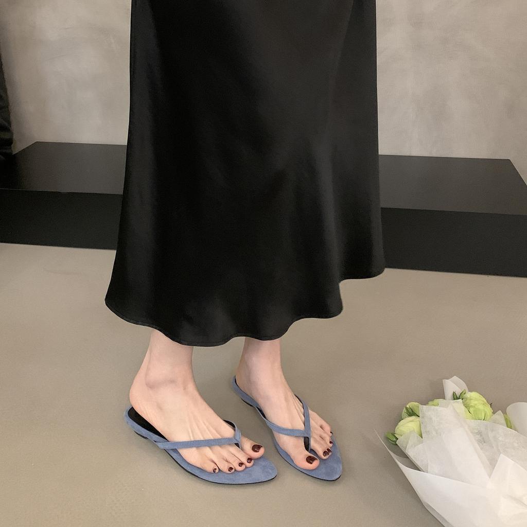 Französische Retro-Spitzkeil-Flip-Flops für Damen, leichte blaue Strand-Sandalen für den entspannten Urlaub