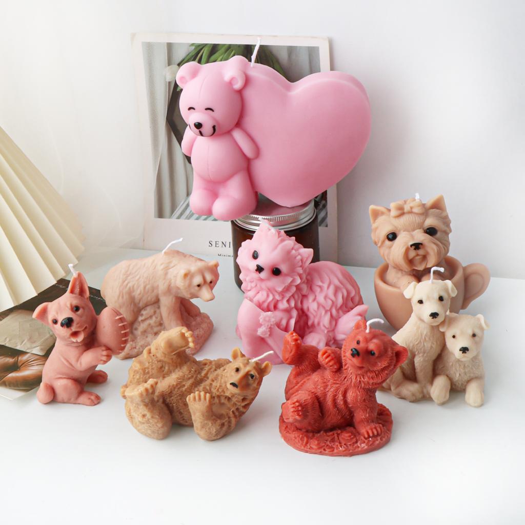 3D Cartoon Animal Dogs Bears Silicone Candle Mold Pet Teddy Puppy Mould Dog Scented Handmade Craft Resin Plaster Mould