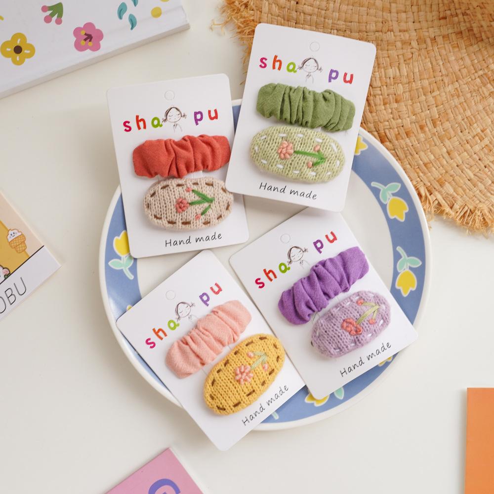 Cute Children Hair Pins Matte Cartoon Fruit Plant Fabric Embroidery BB Hair Clips for Girl Korea Simple Fashion Hair Accessories