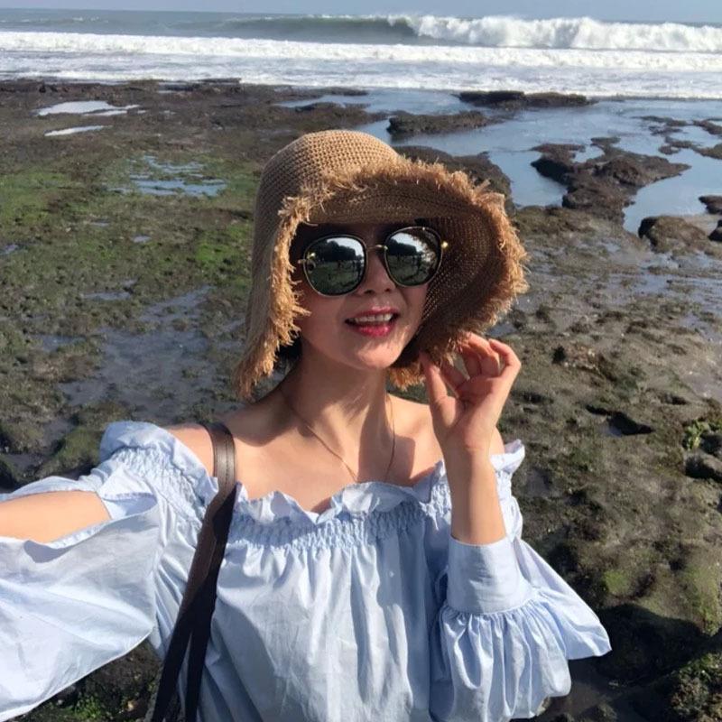 Internet Celebrity Hat Lady Big Eaves Burr Breathable Straw Hat Summer Sunshade Sunscreen Bucket Hat Beach Hat