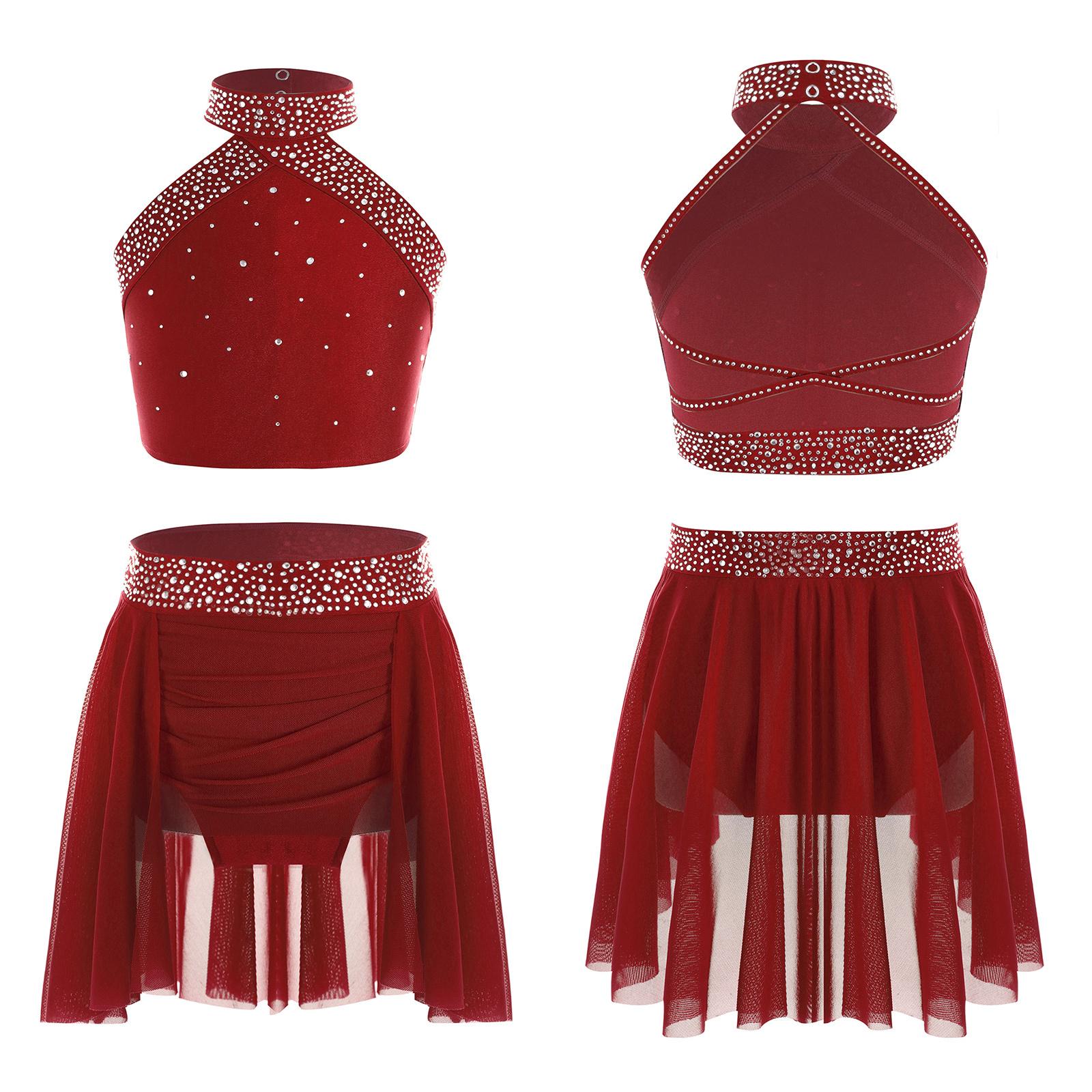 

Girls Glittery Halter Neck Dancewear Backless Vest and Asymmetric Skirt 11-12 Years