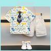 Adorable Boys Summer Outfit Set With Cartoon Dinosaur Shirt And Comfortable Shorts For Kids Aged 3 To 8 Years
