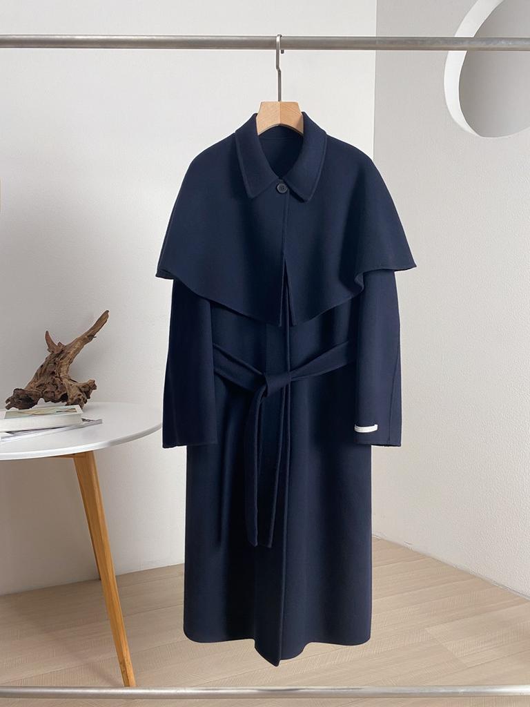 Casual Removable Cape Cashmere Coat Women's Single-breasted Warm Double-sided Hand-sewn Woolen Coat