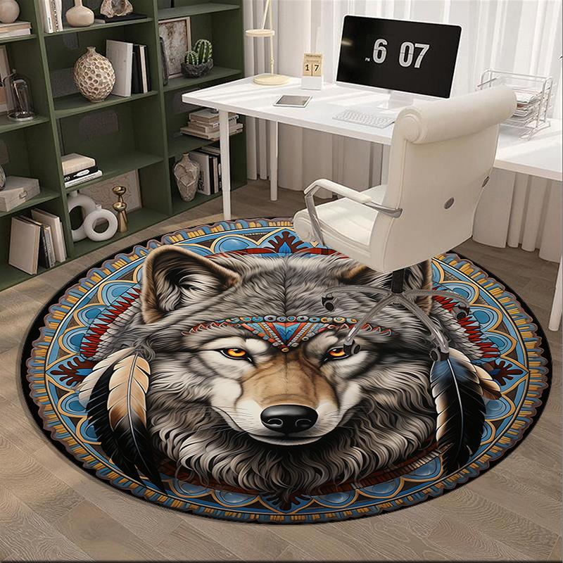 Wolf im Wald runder Teppich Stuhlpolster Runder Eingangsteppich, Weiche runde Teppiche für Wohnzimmer, Schlafzimmer, Kreis Teppich Dekor Geschenke