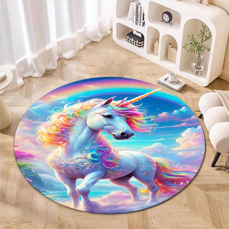 Rainbow Unicorn Fantasy Sky Round Rug Home Soft Decorative Anti Slip Yoga Table And Chair Mat Carpet Outdoor Floor Mat Carpet S4