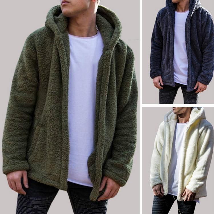 Cappotto da uomo autunnale e invernale casual a tinta unita con cappuccio, cappotto di peluche per tenere caldo
