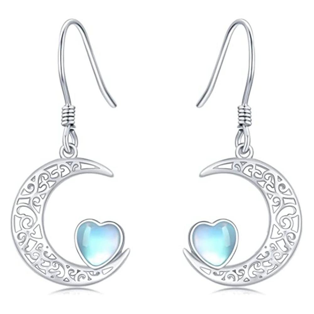 

Charm Female Moon Stone Heart Drop Earrings Cute Trendy Bridal Silver Color Dangle Wedding For Women