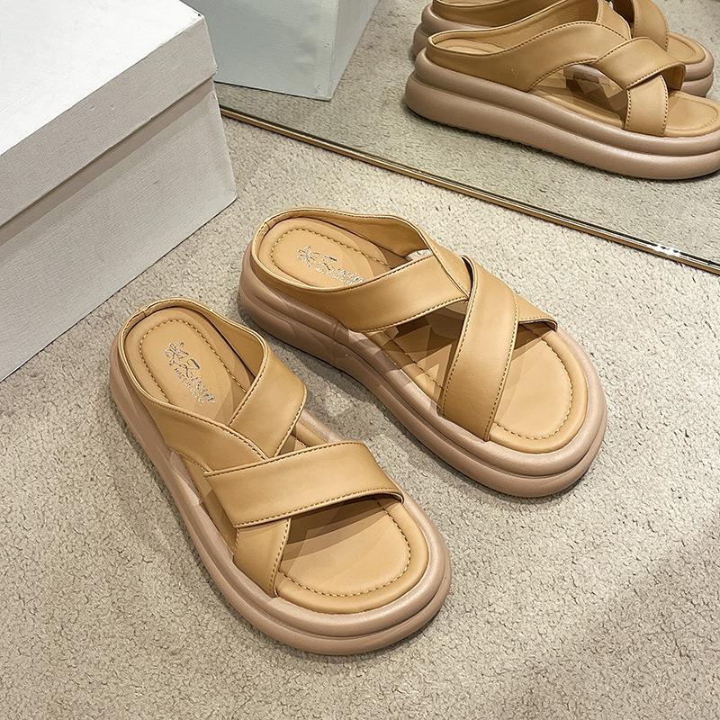 Летние новые римские тапочки с мягкой подошвой Muffin, женские тапочки с открытым носком, для отдыха, спорта, на толстой подошве, пляжные тапочки