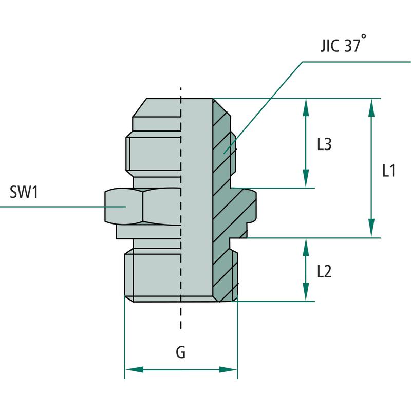 Straight Connector GA 7/16 - JIC X 1/4 - BSP - WD 19 GRANITE