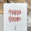 Handmade Press On Nail French Gentle Nude Hand-painted 3D Carved Pink Flowers Medium Almond Fake Nail Patch Artificial Nail Reusable