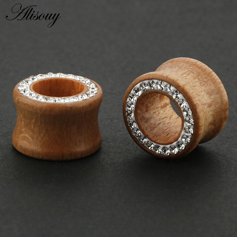 1 buc dopuri pentru urechi la modă, tuneluri din lemn, cristal de zirconiu, stras, 8mm-16mm, șa, ureche, piercing bijuterii pentru corp, bărbați, femei