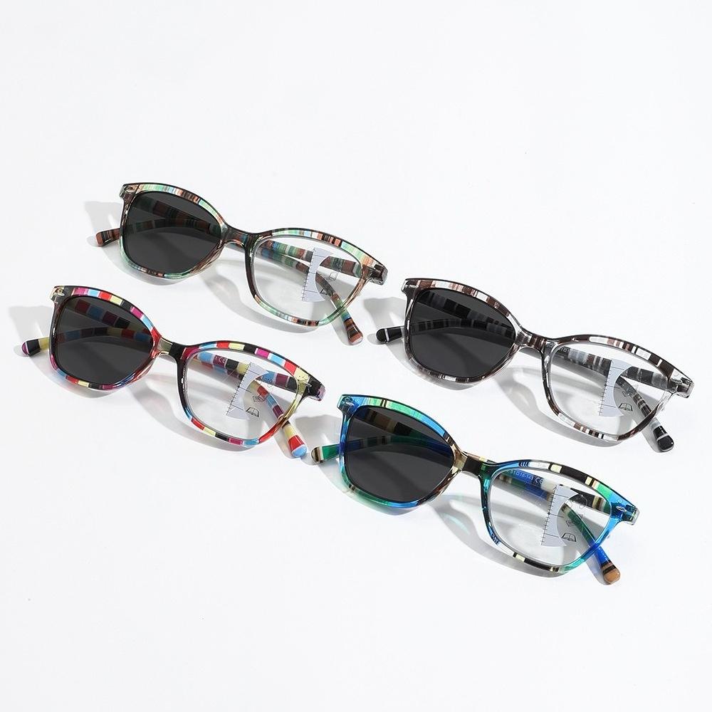 Stripe Printed Photochromic Reading Glasses Women Men Fashion Cat Eye Progressive Multifocal Glasses Unisex Cat Eye Presbyopia