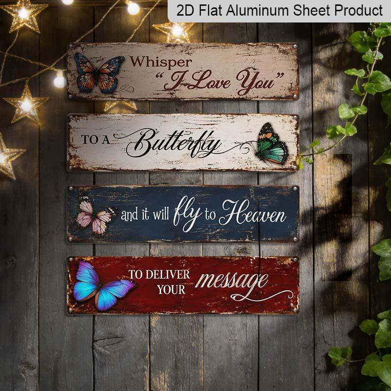 2D Flat 4Pair/Set Vintage Distressed Butterfly Bereavement Aluminium Decorative Sign, Heaven Message Sympathy Decorative Aluminum Plaque