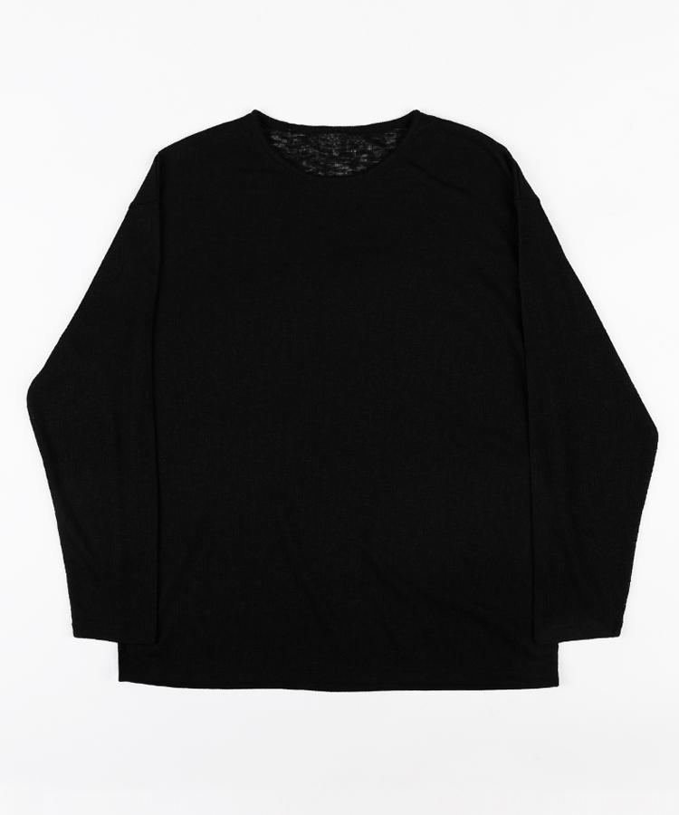 Seuteulaikeu Drop Shoulder Loose Fit Linen T-Shirt (Black)