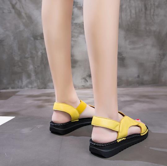 Fashion Cowhide Summer Sandals for Women Solid Color Leather Casual Flat Shoes Slip-on Lazy Shoes 3cm Heels Big Size 40 Beach Sandals