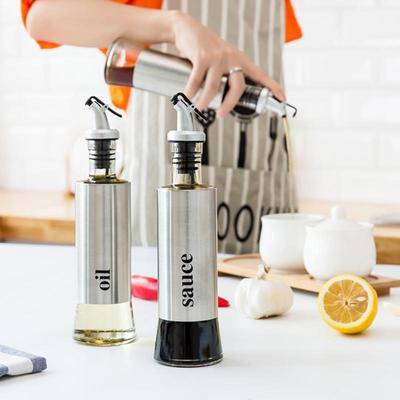 Seasoning Storage Dispenser Dust-proof Stainless Steel Durable For Kitchen Oil Pot Press Type Leak-proof Oil Bottle Dispenser