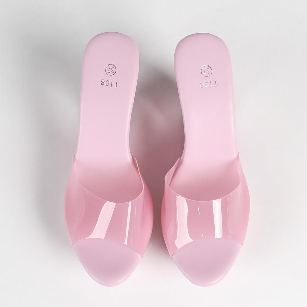 Women's Black Peep Toe Mule Sandals, Patent Leather High Heel Slip On Slippers, Platform Waterproof Backless Dress Party Shoes