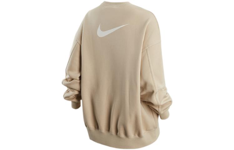 Nike Women'ss Logo Print Fleece Crewneck Pullover Sweatshirt Off-White DV7088-206