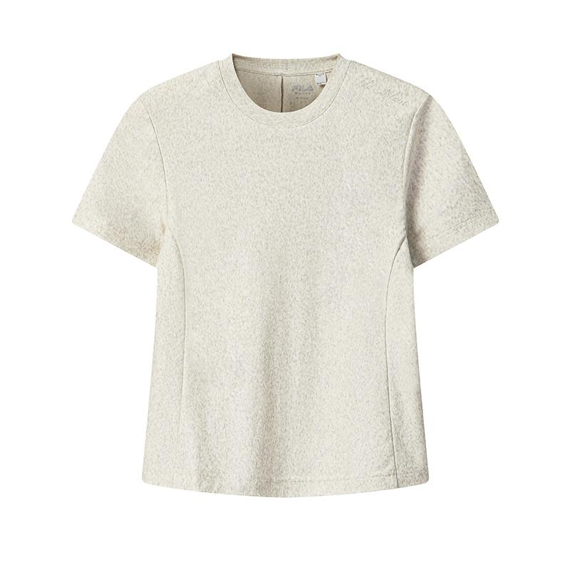 FILA Milano Series Casual Versatile T-Shirt Women tops Light-Khaki Floral-Gray F11W625118FLK S