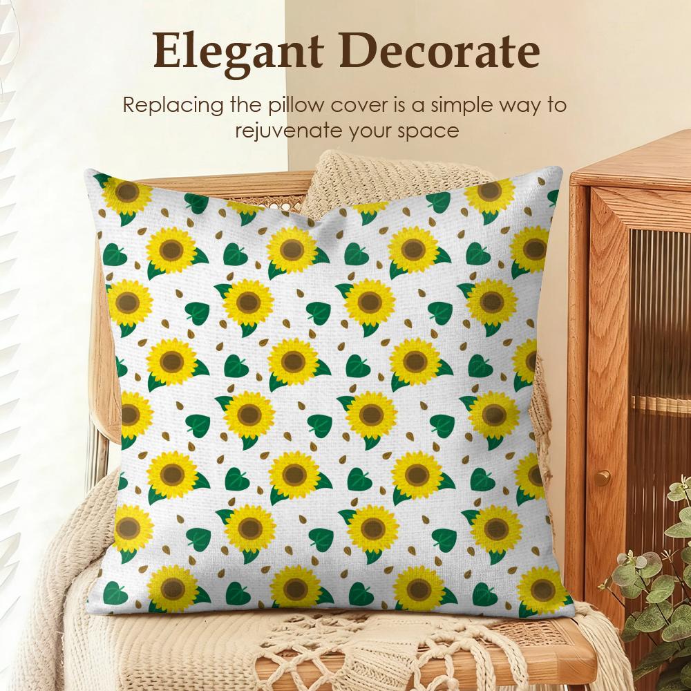 Federa Cuscino con Motivo Girasole Federa Cuscino in Lino Naturale Federa Cuscino Stampa Double-Face per Divano Decorazione Casa
