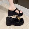 New Women Summer Bling Chunky Slippers High Platform Flip Flops 11CM Wedge Heels Slides Sweet Clip Toe Sandals Beach Slippers