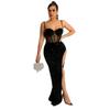 CY9181 European and American Fashion Sexy Strap Waist-cinching Sheer High-slit Exposed Back-hugging Dress