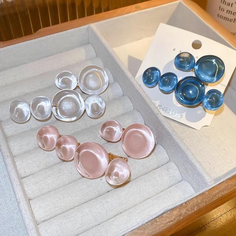 2 teile/satz Vintage Elegante Frauen Pony Seite Clips Koreanische Ozean Blase Haar Rand Clips Transparent Einfarbig Haarnadeln Headwear