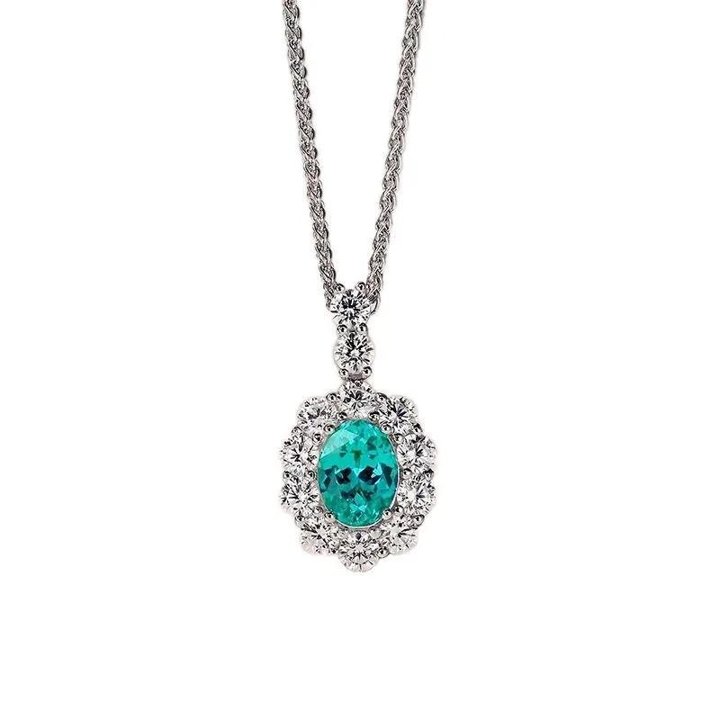 Retro Luxury   Inlaid Diamonds Blue-green Gemstone Pendant Fashion Shine Paraiba Necklace Exquisite Jewelry for Women