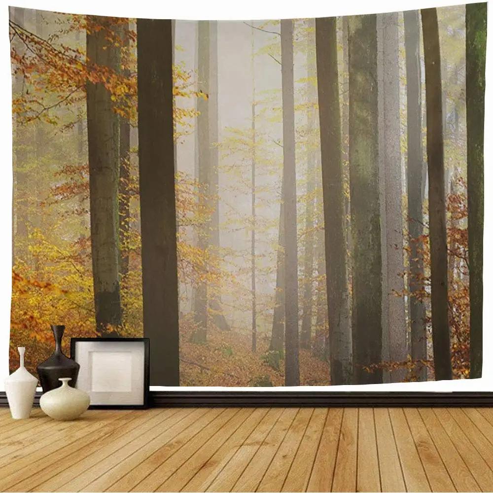 Forest Tapestry Morning Sun Rays Through Trees Summertime Countryside Scenic Wall Hanging for Bedroom Living Room Dorm Decor