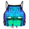 Women Sequin Tassel Bra Top Spaghetti Straps Lace Up Back Crop Camisole Belly Dance Clubwear