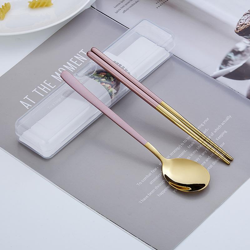 Korea Style Stainless Steel 304 Cutlery Set Portable Chopsticks Spoon with Storage Box Tableware