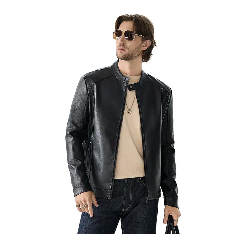 New casual fashion high-end leather jacket men's loose trend American cycling locomotive casual PU leather jacket