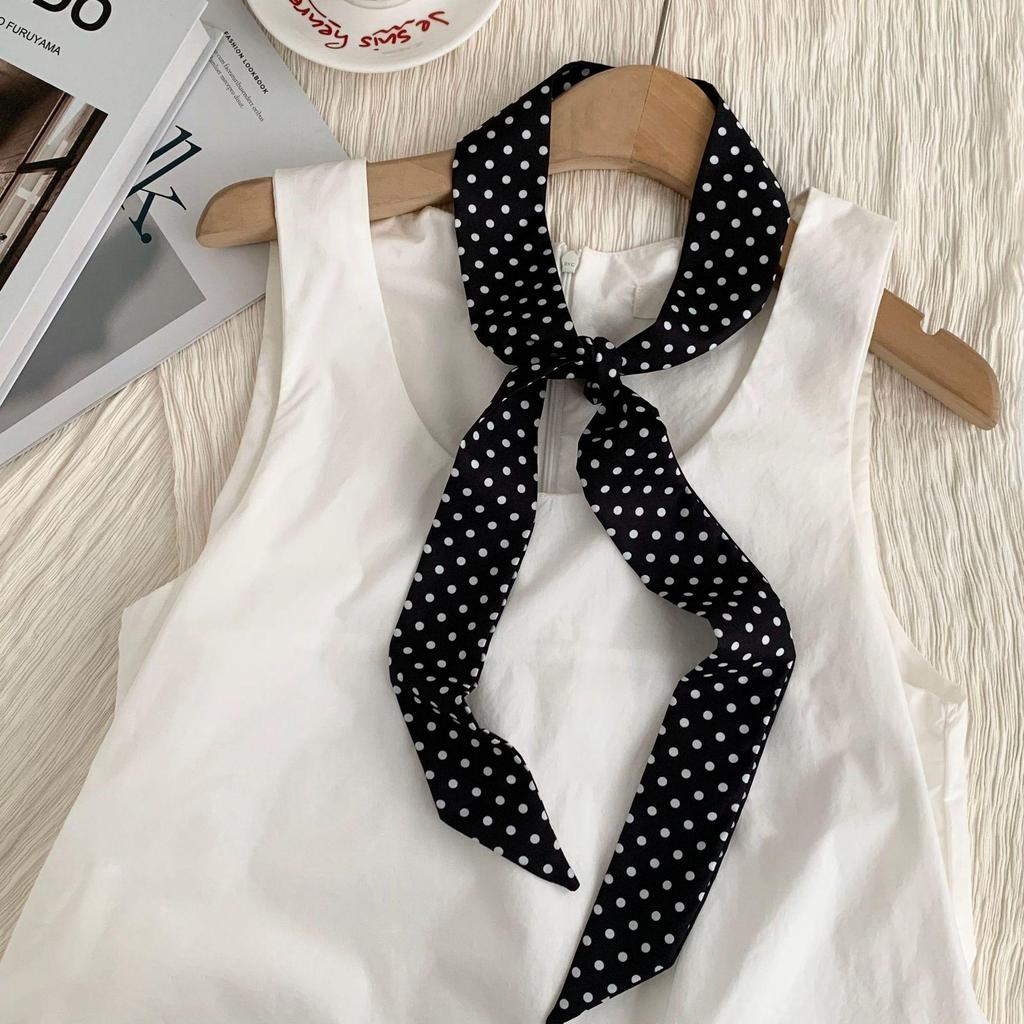 Long Black White Polka Dot Chokers Necklaces for Women Girls French Thin Soft Ribbon Neck Chain Party Formal Dress Accessories